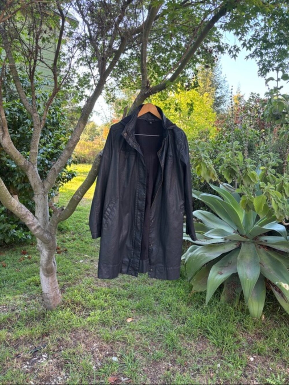 [New] Eileen Fisher (M) Black Waxed Organic Cotton Stretch Twill Hooded Jacket - Picture 4 of 12